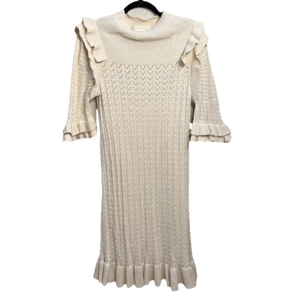 Happy X Nature | Sweaters | Happy X Nature Cream Knit Ruffle Sweater Dress  Cottagecore Boho Soft Girl Large | Poshmark